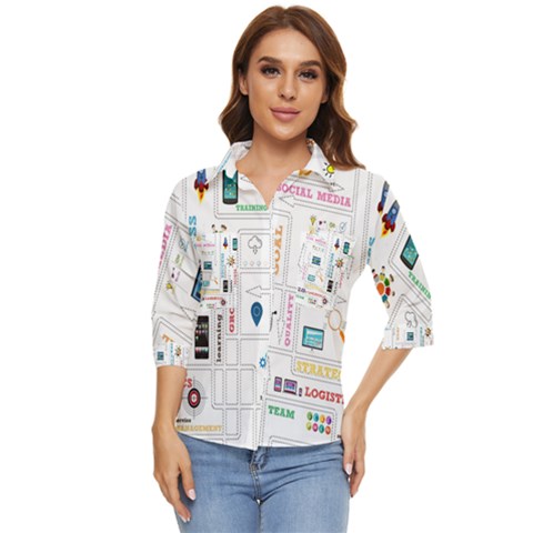 Illustrations Startup Business Organization Women s Quarter Sleeve Pocket Shirt by Sarkoni