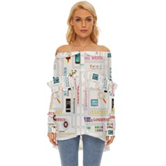 Illustrations Startup Business Organization Off Shoulder Chiffon Pocket Shirt by Sarkoni