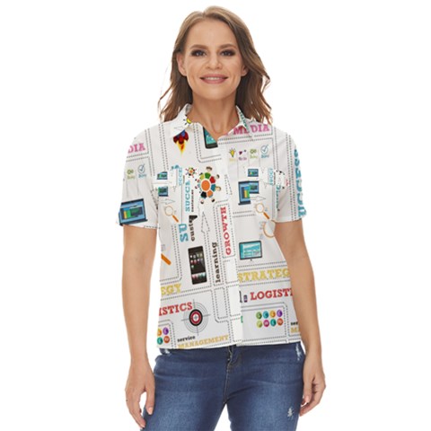 Illustrations Startup Business Organization Women s Short Sleeve Double Pocket Shirt by Sarkoni