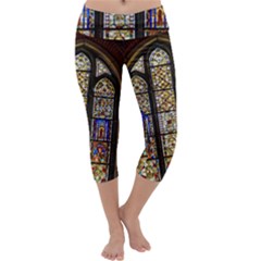 Stained Glass Window Old Antique Capri Yoga Leggings by Sarkoni