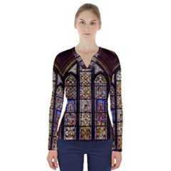 Stained Glass Window Old Antique V-neck Long Sleeve Top by Sarkoni