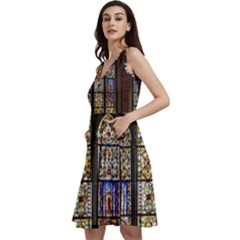 Stained Glass Window Old Antique Sleeveless V-neck Skater Dress With Pockets by Sarkoni