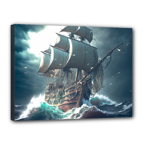 Pirate Ship Boat Sea Ocean Storm Canvas 16  X 12  (stretched) by Sarkoni