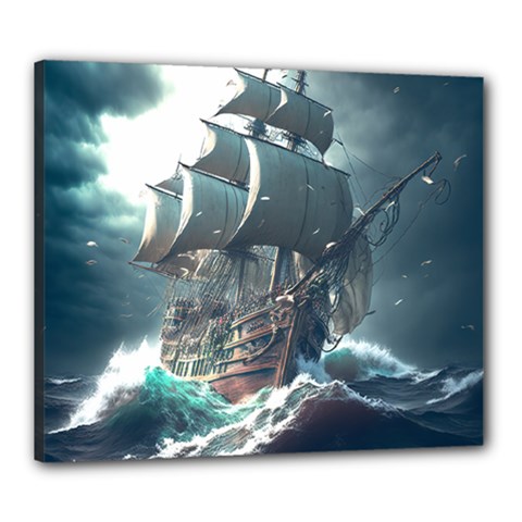 Pirate Ship Boat Sea Ocean Storm Canvas 24  X 20  (stretched) by Sarkoni