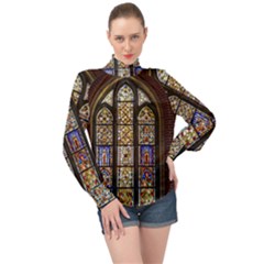 Stained Glass Window Old Antique High Neck Long Sleeve Chiffon Top by Sarkoni