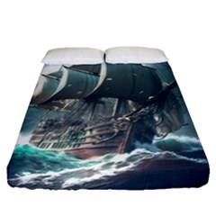 Pirate Ship Boat Sea Ocean Storm Fitted Sheet (queen Size) by Sarkoni