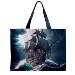 Pirate Ship Boat Sea Ocean Storm Zipper Mini Tote Bag by Sarkoni