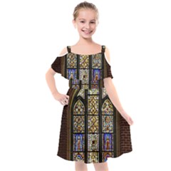 Stained Glass Window Old Antique Kids  Cut Out Shoulders Chiffon Dress by Sarkoni