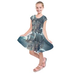 Pirate Ship Boat Sea Ocean Storm Kids  Short Sleeve Dress by Sarkoni