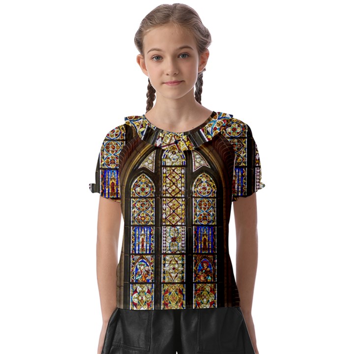 Stained Glass Window Old Antique Kids  Frill Chiffon Blouse