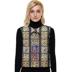 Stained Glass Window Old Antique Women s Button Up Puffer Vest by Sarkoni