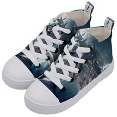 Pirate Ship Boat Sea Ocean Storm Kids  Mid-top Canvas Sneakers by Sarkoni