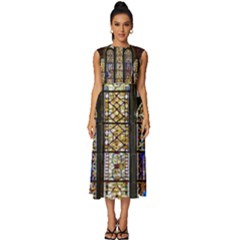 Stained Glass Window Old Antique Sleeveless Round Neck Midi Dress by Sarkoni