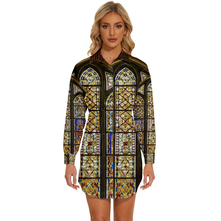 Stained Glass Window Old Antique Womens Long Sleeve Shirt Dress