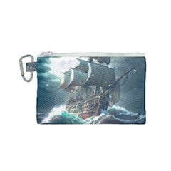 Pirate Ship Boat Sea Ocean Storm Canvas Cosmetic Bag (small) by Sarkoni