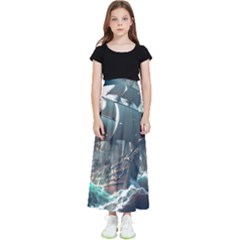 Pirate Ship Boat Sea Ocean Storm Kids  Flared Maxi Skirt by Sarkoni