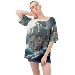 Pirate Ship Boat Sea Ocean Storm Oversized Chiffon Top by Sarkoni