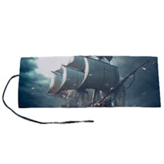 Pirate Ship Boat Sea Ocean Storm Roll Up Canvas Pencil Holder (s) by Sarkoni