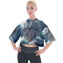 Pirate Ship Boat Sea Ocean Storm Mock Neck T-shirt by Sarkoni