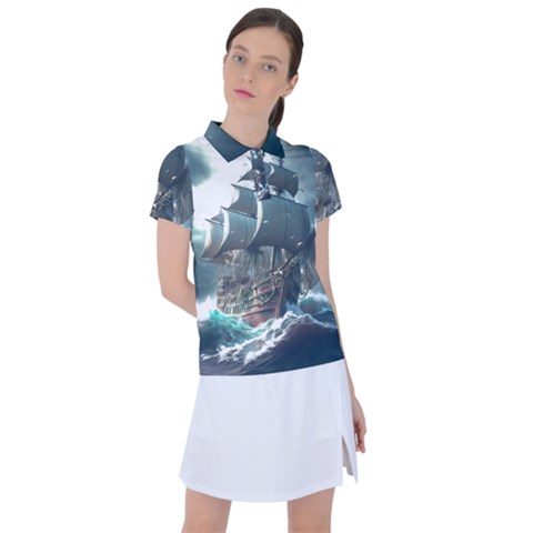 Pirate Ship Boat Sea Ocean Storm Women s Polo T-shirt by Sarkoni