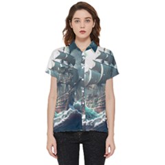 Pirate Ship Boat Sea Ocean Storm Short Sleeve Pocket Shirt by Sarkoni