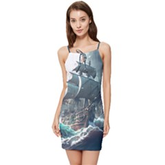 Pirate Ship Boat Sea Ocean Storm Summer Tie Front Dress by Sarkoni