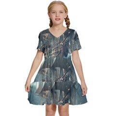 Pirate Ship Boat Sea Ocean Storm Kids  Short Sleeve Tiered Mini Dress by Sarkoni