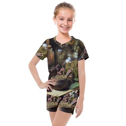 Apothecary Old Herbs Natural Kids  Mesh T-shirt And Shorts Set by Sarkoni