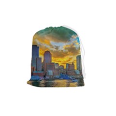 Boston Skyline Cityscape River Drawstring Pouch (medium) by Sarkoni