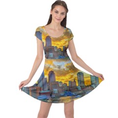 Boston Skyline Cityscape River Cap Sleeve Dress by Sarkoni