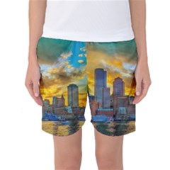 Boston Skyline Cityscape River Women s Basketball Shorts by Sarkoni