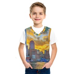 Boston Skyline Cityscape River Kids  Basketball Tank Top by Sarkoni