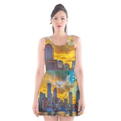 Boston Skyline Cityscape River Scoop Neck Skater Dress by Sarkoni