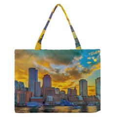 Boston Skyline Cityscape River Zipper Medium Tote Bag by Sarkoni