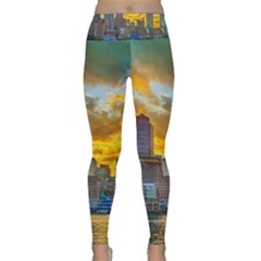 Boston Skyline Cityscape River Lightweight Velour Classic Yoga Leggings by Sarkoni