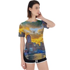 Boston Skyline Cityscape River Perpetual Short Sleeve T-shirt by Sarkoni