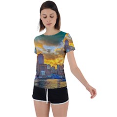 Boston Skyline Cityscape River Back Circle Cutout Sports T-shirt by Sarkoni