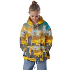 Boston Skyline Cityscape River Kids  Oversized Hoodie by Sarkoni