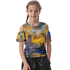 Boston Skyline Cityscape River Kids  Butterfly Cutout T-shirt by Sarkoni