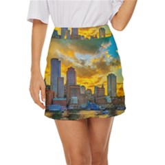 Boston Skyline Cityscape River Mini Front Wrap Skirt by Sarkoni