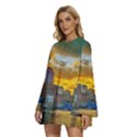 Boston Skyline Cityscape River Round Neck Long Sleeve Bohemian Style Chiffon Mini Dress View2