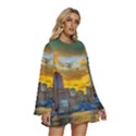 Boston Skyline Cityscape River Round Neck Long Sleeve Bohemian Style Chiffon Mini Dress View3