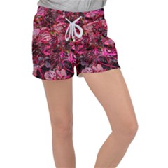 Red Leaves Plant Nature Leaves Women s Velour Lounge Shorts by Sarkoni