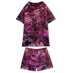 Red Leaves Plant Nature Leaves Kids  Swim T-shirt And Shorts Set