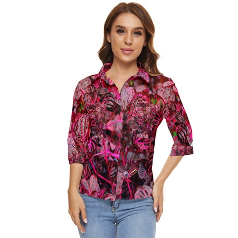 Red Leaves Plant Nature Leaves Women s Quarter Sleeve Pocket Shirt by Sarkoni