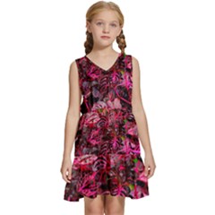 Red Leaves Plant Nature Leaves Kids  Sleeveless Tiered Mini Dress by Sarkoni