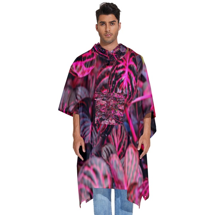 Red Leaves Plant Nature Leaves Men s Hooded Rain Ponchos