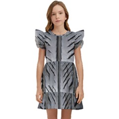 Mature Black Auto Altreifen Rubber Pattern Texture Car Kids  Winged Sleeve Dress by Amaryn4rt