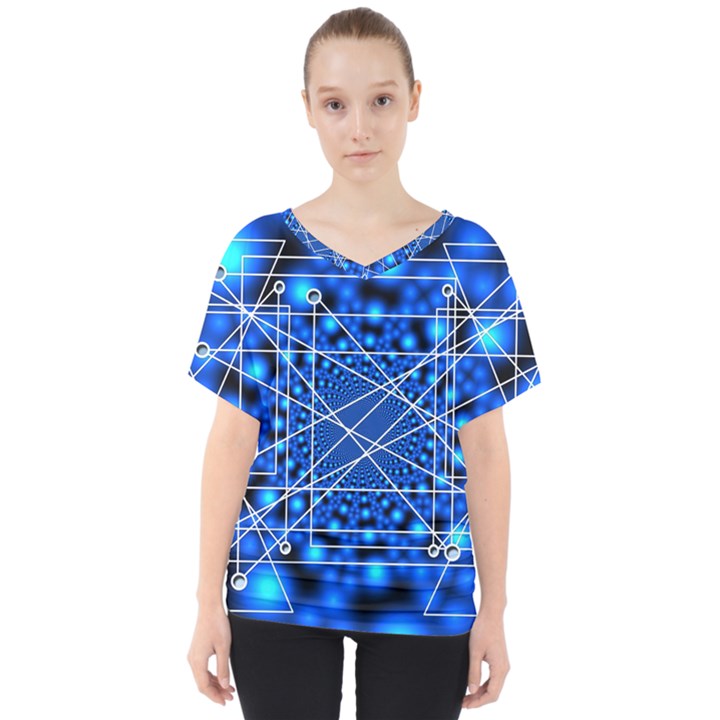 Network Connection Structure Knot V-Neck Dolman Drape Top