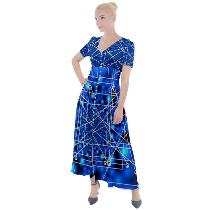 Network Connection Structure Knot Button Up Short Sleeve Maxi Dress